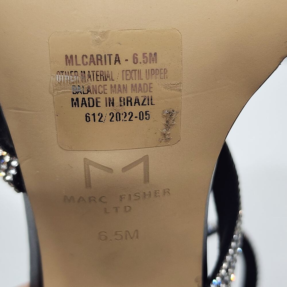 Marc Fisher Carita Ankle Strap Heled Sandals Rhinestone Detail Black Size 6.5 - Picture 10 of 11